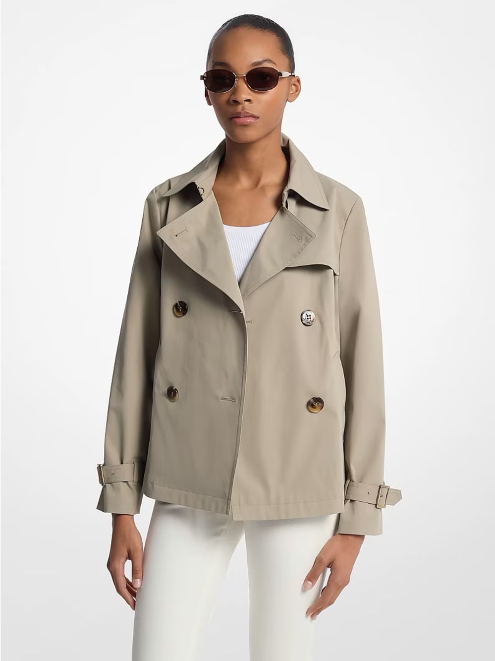 Michael Kors Taupe Double-Breasted Short Trench Jacket